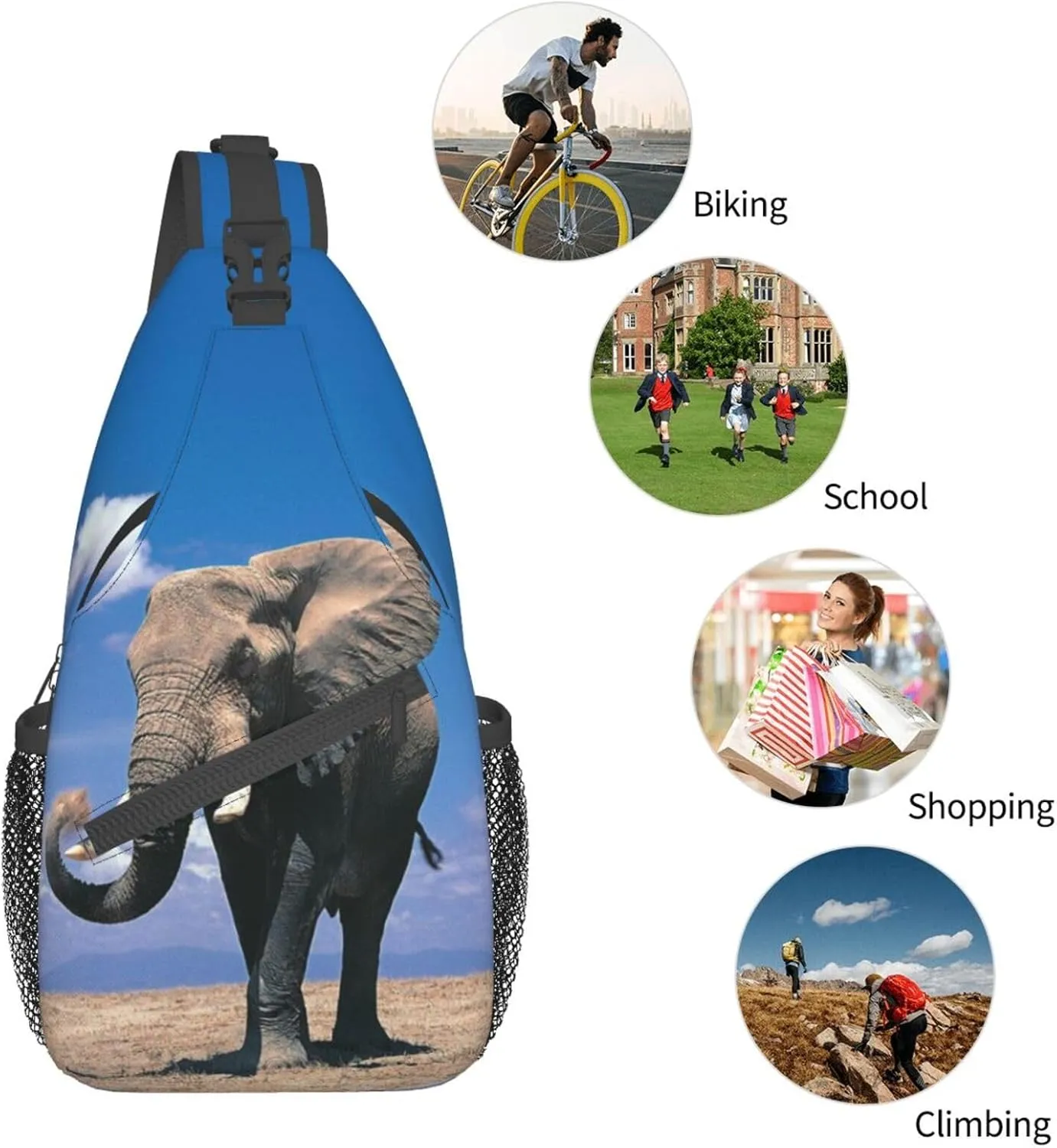 Elephant Shoulder Bag Animal Sling Backpack Daypack Casual Backpack Hiking Bag Cute Backpack Bag