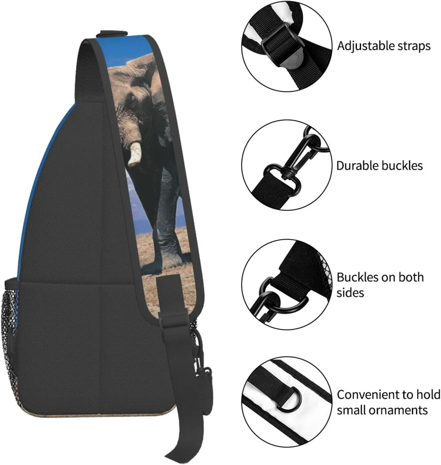 Elephant Shoulder Bag Animal Sling Backpack Daypack Casual Backpack Hiking Bag Cute Backpack Bag