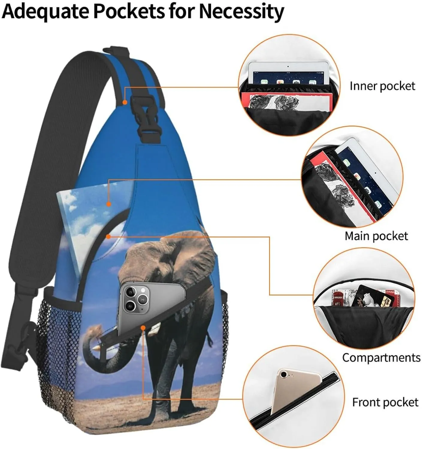 Elephant Shoulder Bag Animal Sling Backpack Daypack Casual Backpack Hiking Bag Cute Backpack Bag