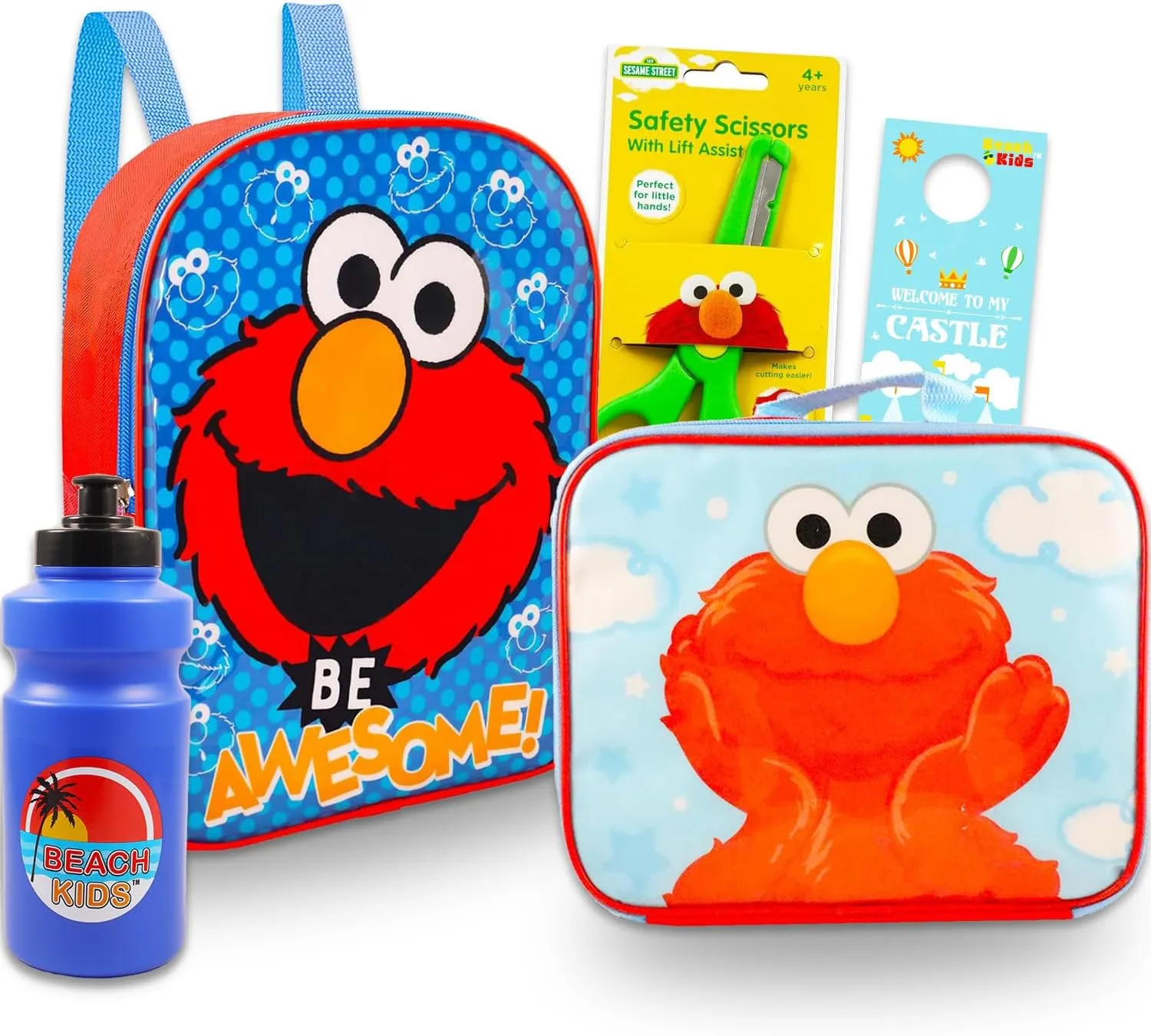 Elmo Mini Backpack with Lunch Box Set for Kids - Bundle with 11" Sesame Street Backpack, Elmo Lunch Bag, Stickers, Water Bottle, More | Elmo Backpack for Toddlers