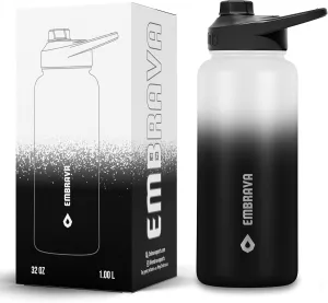 Embrava Insulated Sports Water Bottle - 32oz - Quick Open Lid for Gym, Workouts and Outdoors - Leak Proof - BPA & BPS Free - Double Walled & Stainless Steel