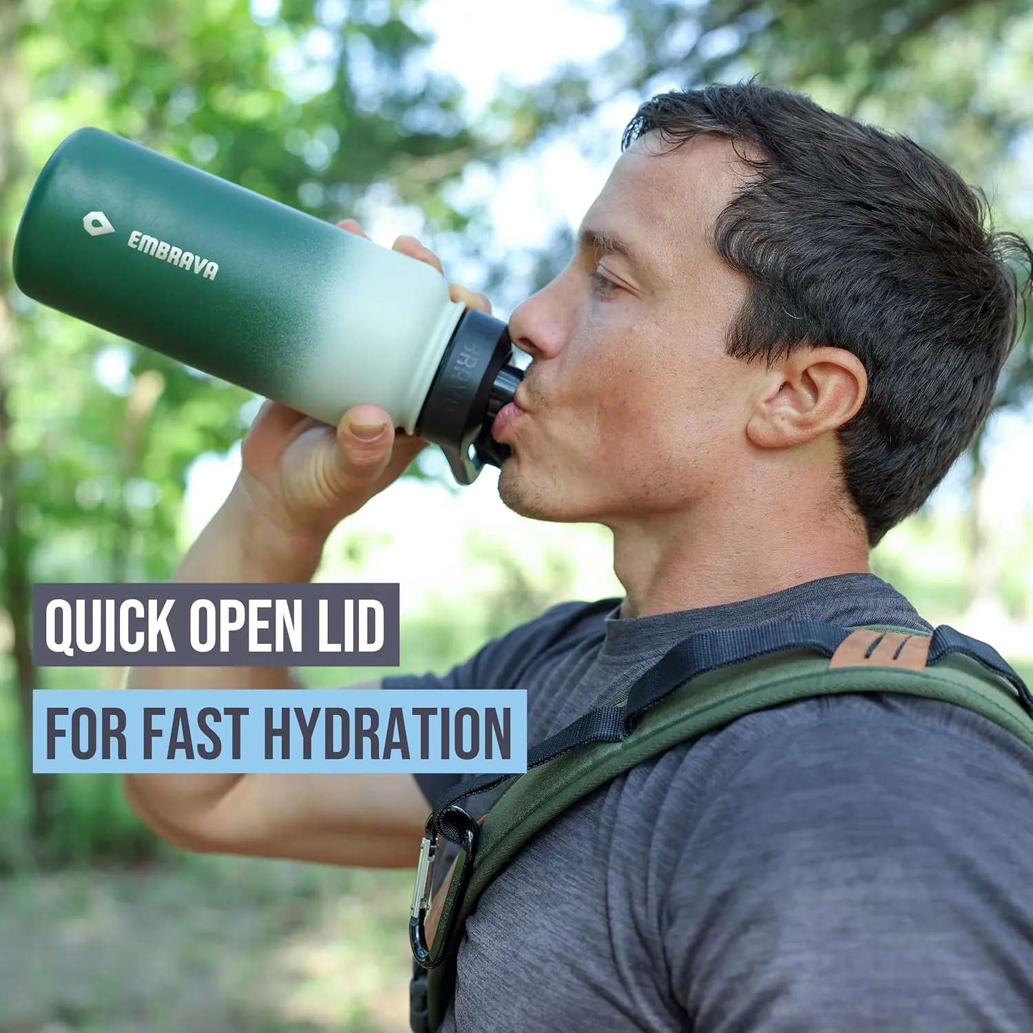Embrava Insulated Sports Water Bottle - 32oz - Quick Open Lid for Gym, Workouts and Outdoors - Leak Proof - BPA & BPS Free - Double Walled & Stainless Steel
