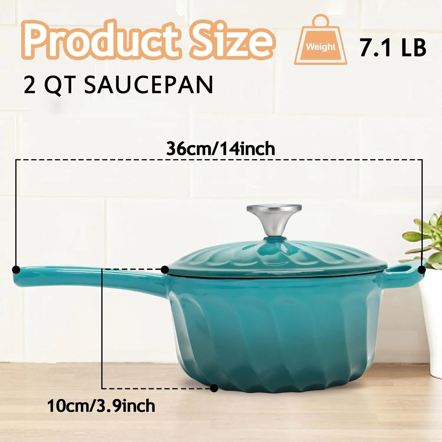 Enameled Cast Iron Sauce Pan, 2 Quart Enameled Milk Sauce Oven, Mini Dutch Oven Enamel Saucepan for Cooking Pasta Sauce, Gravy, Puddings, Marinate, Boiling (Blue Green)