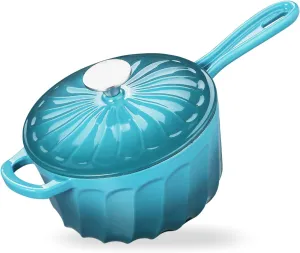 Enameled Cast Iron Sauce Pan, 2 Quart Enameled Milk Sauce Oven, Mini Dutch Oven Enamel Saucepan for Cooking Pasta Sauce, Gravy, Puddings, Marinate, Boiling (Blue Green)