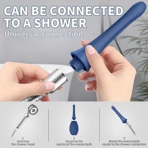 Enema Douche Anti Back-Flow, Amal Douche Connected to Shower Hole,Enema Bulb with 7 Spouts, Reusable Portable Enima Vaginal Cleaner kit for Men Women (Dark Blue)