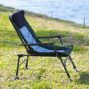 Enhance Outdoor Comfort with Portable Folding Reclining Camping Chair, Adjustable Backrest for Beach, Fishing, and Hiking, Green Black Grey