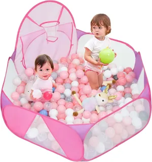 Eocolz Kids Ball Pit Large Pop Up Childrens Ball Pits Tent for Toddlers Playhouse Baby Crawl Playpen with Basketball Hoop and Zipper Storage Bag, 4 Ft/120CM, Balls Not Included (Pink)