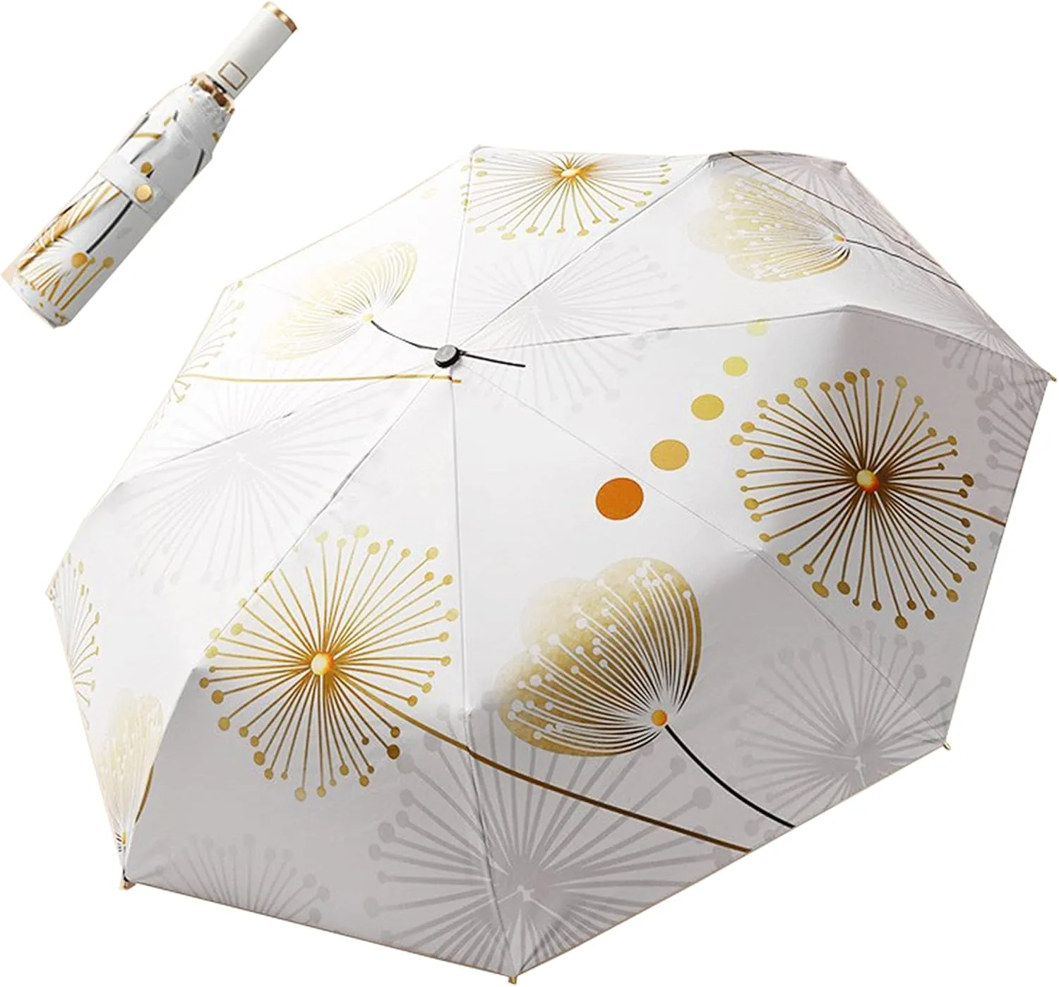 erised's bifrost Light Small Compact Travel Automatic Golden Folding Umbrella 8 Ribs,Auto Open Close Button,Portable,Ergonomic Handle,99 UV Protection,Rain Sun,Backpack,Women Men