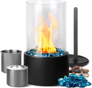 Eufrozy Indoor Tabletop Fire Pit Bowl, Small Rubbing Alcohol Fire Pit Table Top Fireplace Portable with Glass, Smokeless Clean Burning Bio Ethanol Flame for Smores Balcony Outdoor Patio Personal