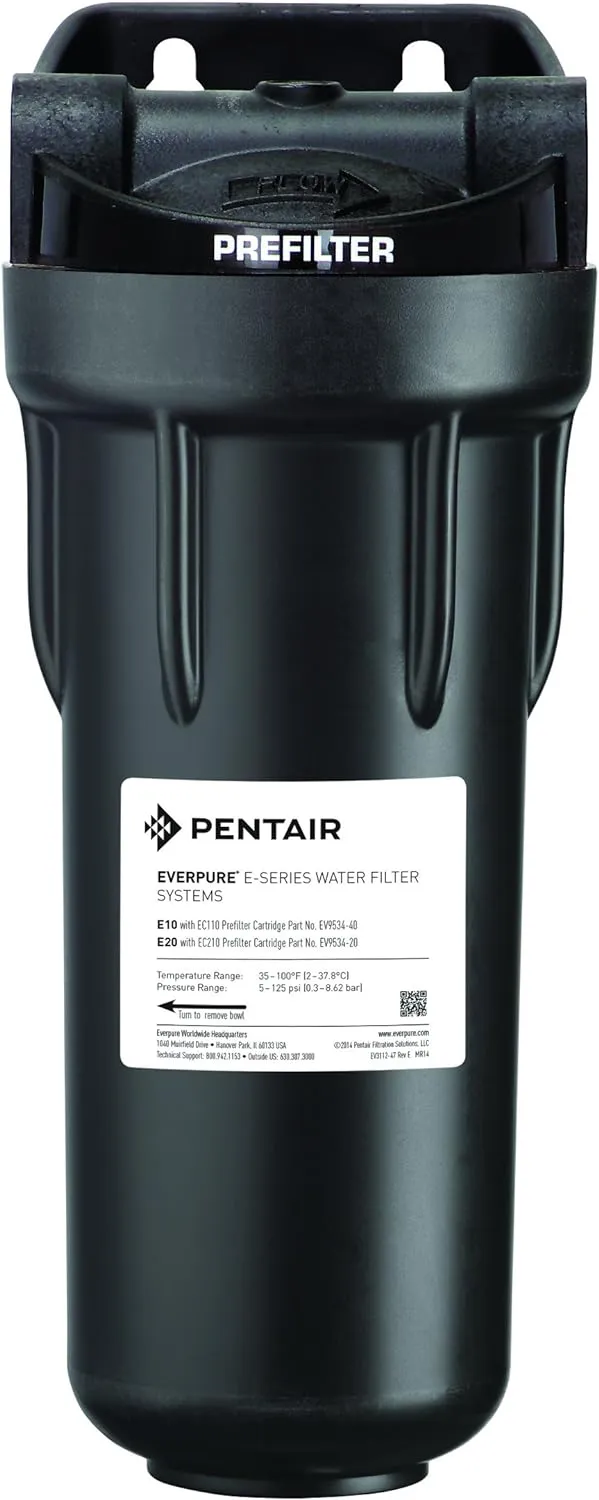 Everpure EV979580 Water Purification Unit, 10-Inch, Durable Plastic, Tight EC110 Sediment Filters 10 Micron