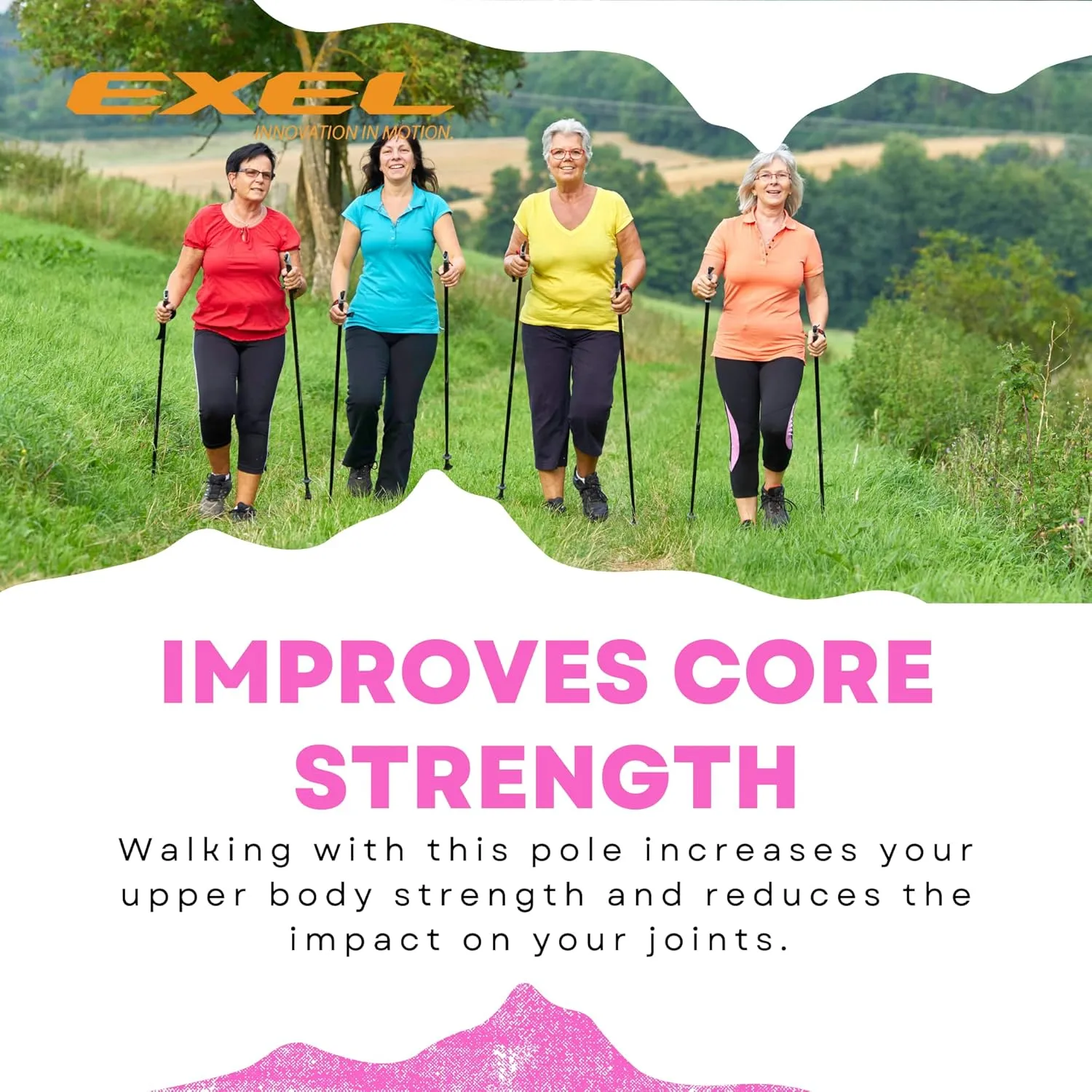 Exel Nordic Walking Poles for Seniors and All Ages - Trekking Poles for Hiking, Walking, and Fitness Activities - Walking Stick for Balance and Posture