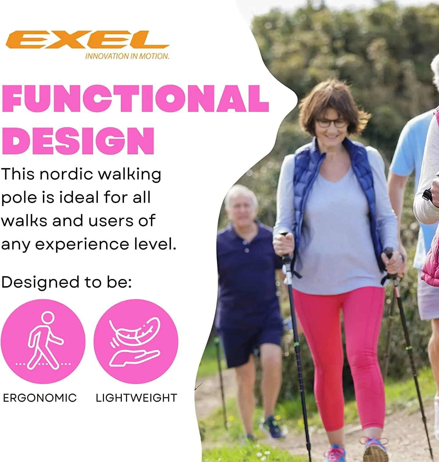 Exel Nordic Walking Poles for Seniors and All Ages - Trekking Poles for Hiking, Walking, and Fitness Activities - Walking Stick for Balance and Posture