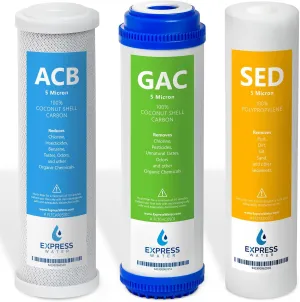 Express Water – 6 Month Direct System Under Sink System Replacement Filter Set – 3 Filters with Carbon (GAC, ACB) and Sediment (SED) – 10 inch Size Water Filters