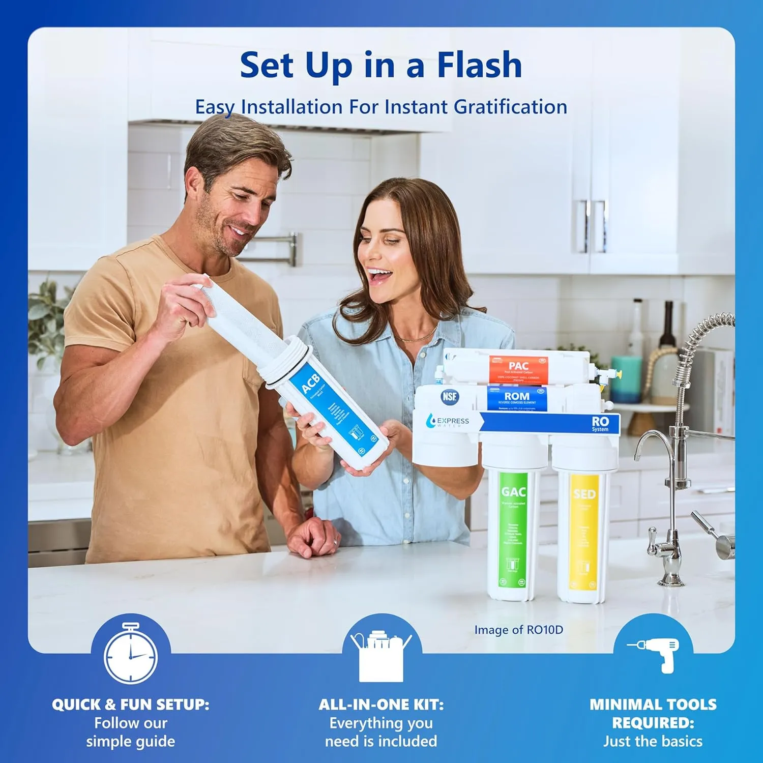 Express Water Reverse Osmosis Alkaline Ultraviolet Water Filtration System – 100 GPD (Deluxe Chrome Faucet)