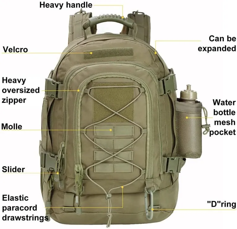 Extra Large 60L Tactical Backpack for Men Women Outdoor Water Resistant Hiking Travel Laptop Bag(CP)