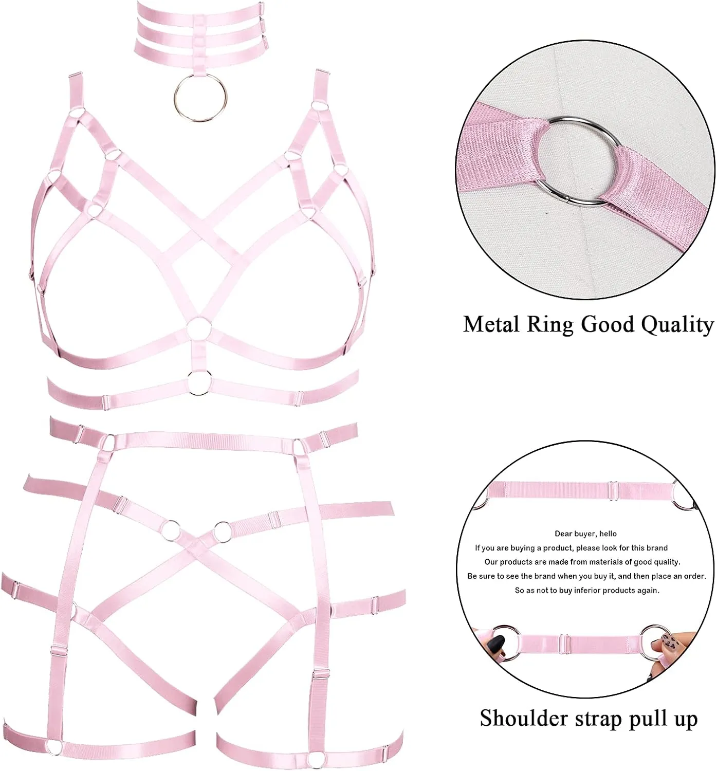 Fat Woman Body Harness Plus Size Hollow Out Strap Full Cage Bra Punk Leg Garter Belt Set Girl Rave Gothic