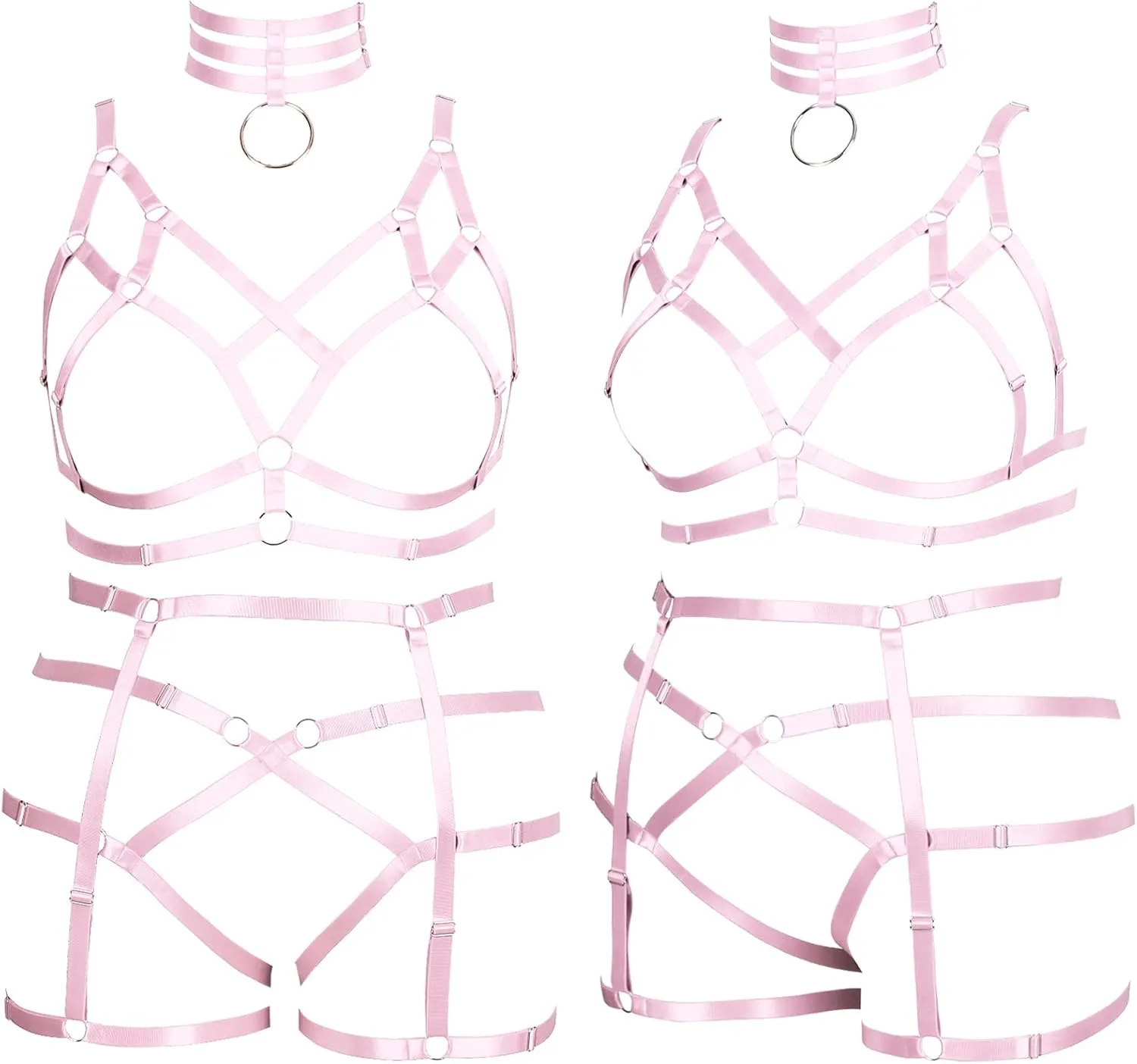 Fat Woman Body Harness Plus Size Hollow Out Strap Full Cage Bra Punk Leg Garter Belt Set Girl Rave Gothic