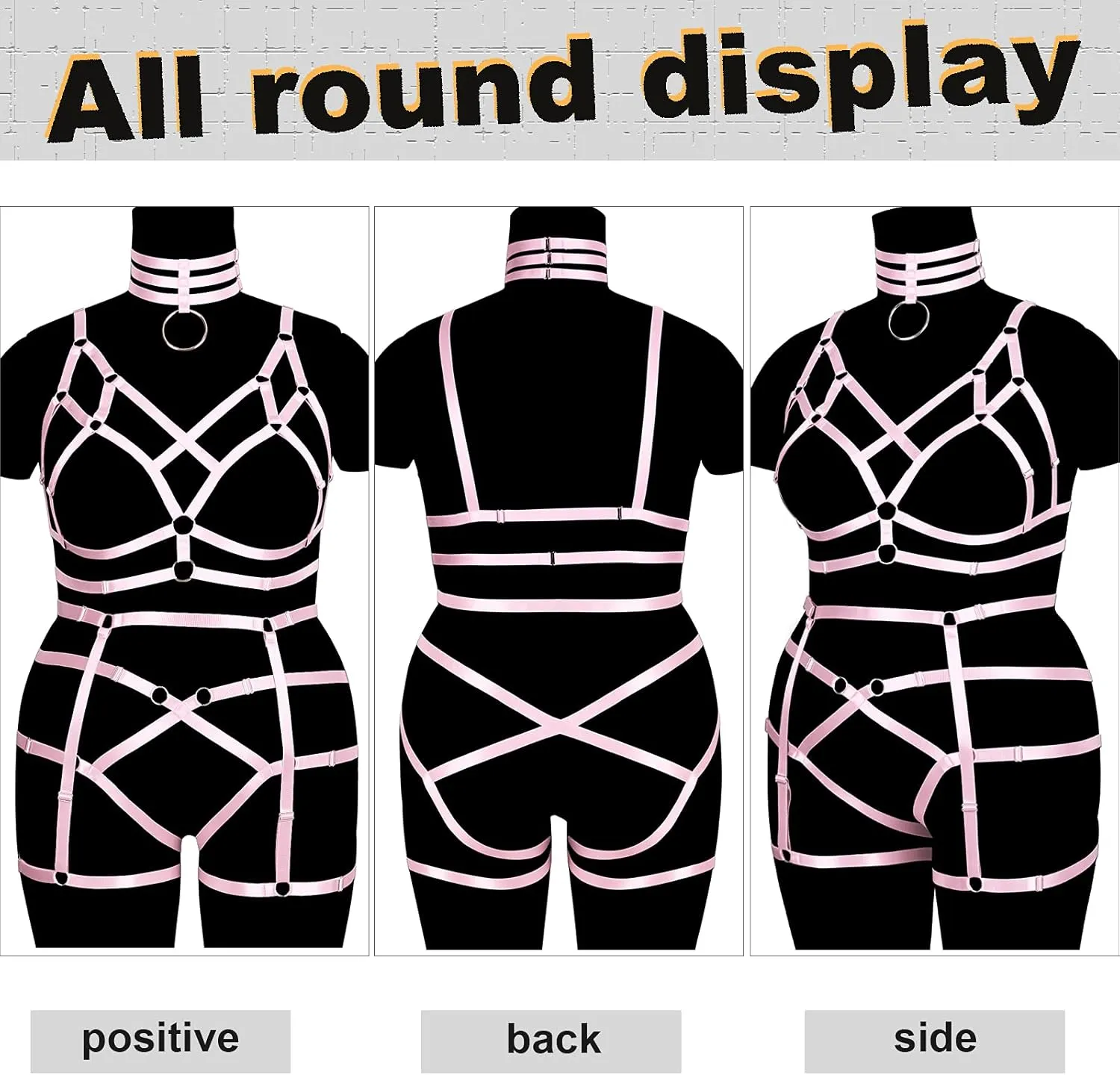 Fat Woman Body Harness Plus Size Hollow Out Strap Full Cage Bra Punk Leg Garter Belt Set Girl Rave Gothic