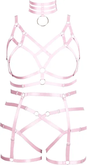 Fat Woman Body Harness Plus Size Hollow Out Strap Full Cage Bra Punk Leg Garter Belt Set Girl Rave Gothic