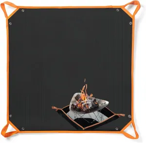 Fay Bless Foldable Fireproof Mat Flame Retardant Heat Resistant Pad Outdoor BBQ Firewood Fire Pit Fireproof Mat with Hanger for Camping (60cmx50cm)