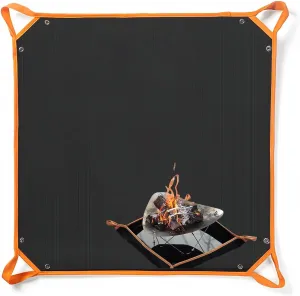 Fay Bless Foldable Fireproof Mat Flame Retardant Heat Resistant Pad Outdoor BBQ Firewood Fire Pit Fireproof Mat with Hanger for Camping (70x70cm)