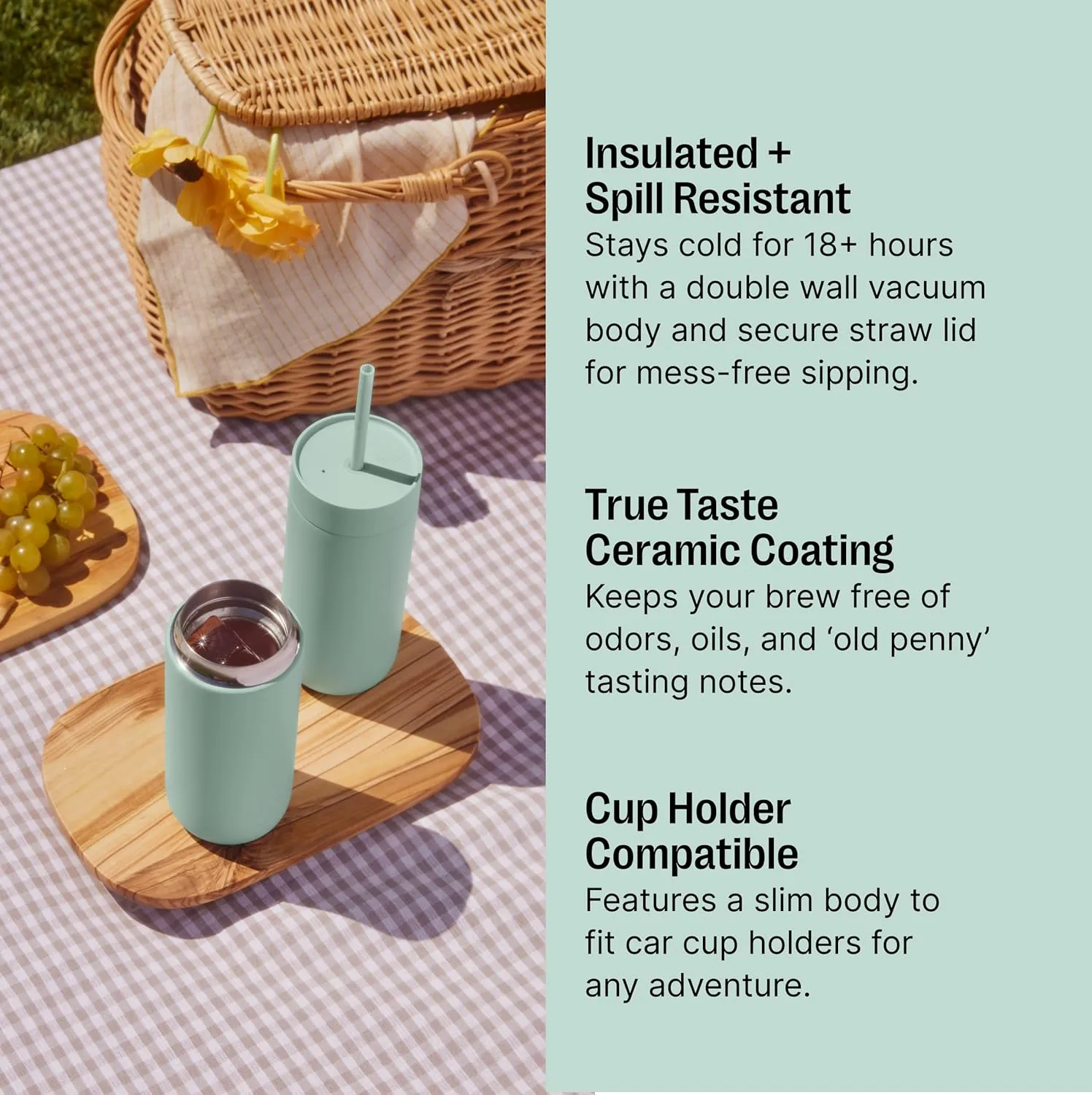 Fellow 20 oz Carter Cold Water Bottle for Water, Iced Tea, Coffee, Smoothies, Iced Coffee & more - Stainless Steel Vacuum-Insulated Iced Coffee tumbler with Spill Resistant lid and straw-Peri Twinkle