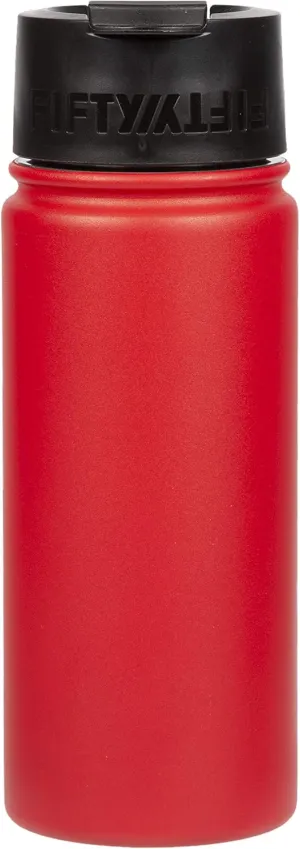 FIFTY/FIFTY 16oz, Double Wall Vacuum Insulated Café Water Bottle, Stainless Steel, Flip Cap w/ Wide Mouth, Cherry Red, 16oz/473ml, (V16003RD0)