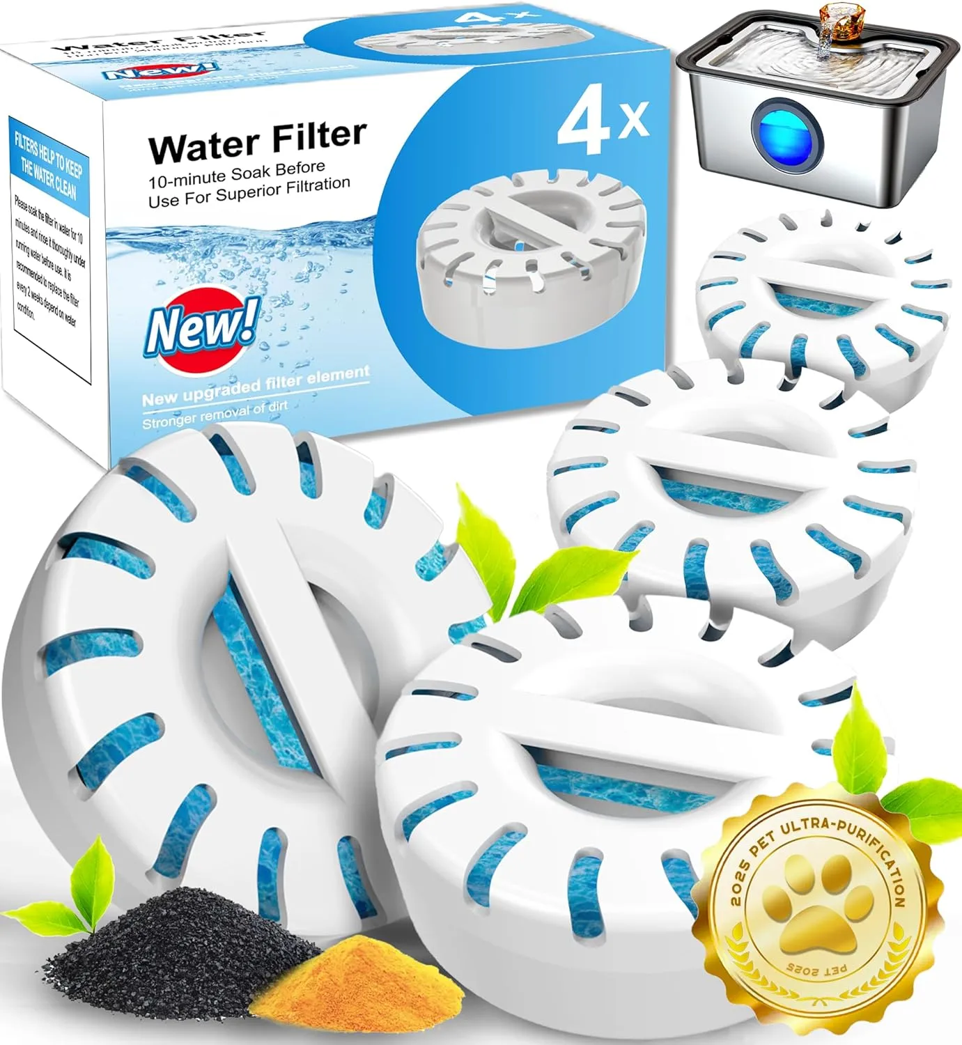 Filter Element Pack for FurryPlanet Large Dog Water Fountain Stainless Steel,12L Ultra-Purification Pet Fountain Dog Cat Drinking Dispenser 6in1,Deep Purification Filter