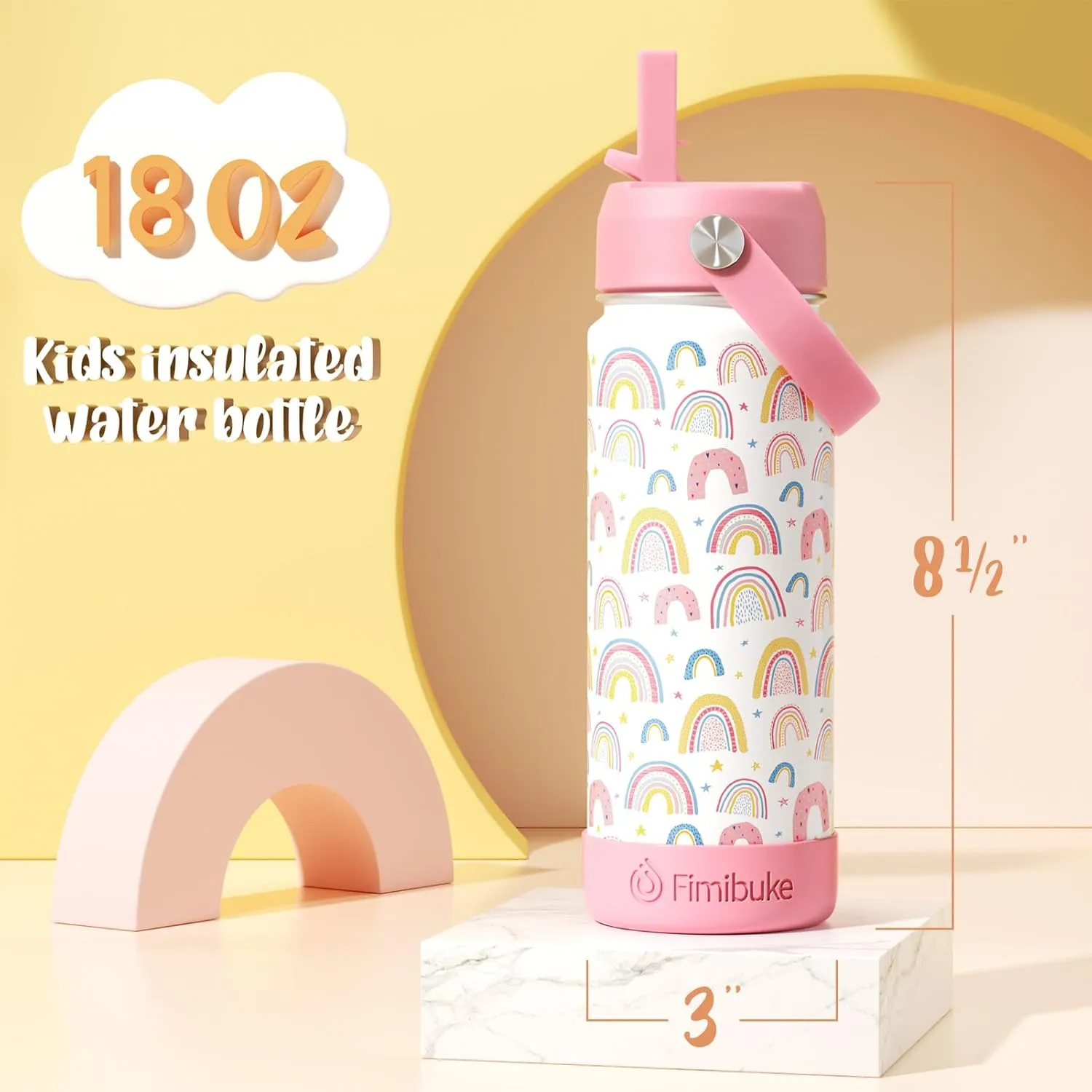 Fimibuke Kids Insulated Water Bottle, 18oz BPA FREE Kids Cups with Straw Double Wall Vacuum Tumbler 18/8 Stainless Steel Leak Proof Toddler Water Bottle for School Boys Girls (2 Pack, Dinosaur/Shark)