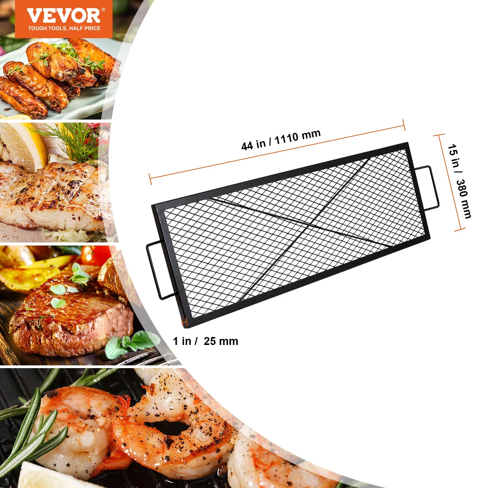 (FINAL PRICES ARE LOWER ON OUR SITE!) VEVOR X-Marks Fire Pit Grill Grate, Rectangle Cooking Grate, Heavy Duty Steel Campfire BBQ Grill Grid with Handle & Support X Wire, Portable Camping Cookware for Outside Party Gathering, 44 Inch Black