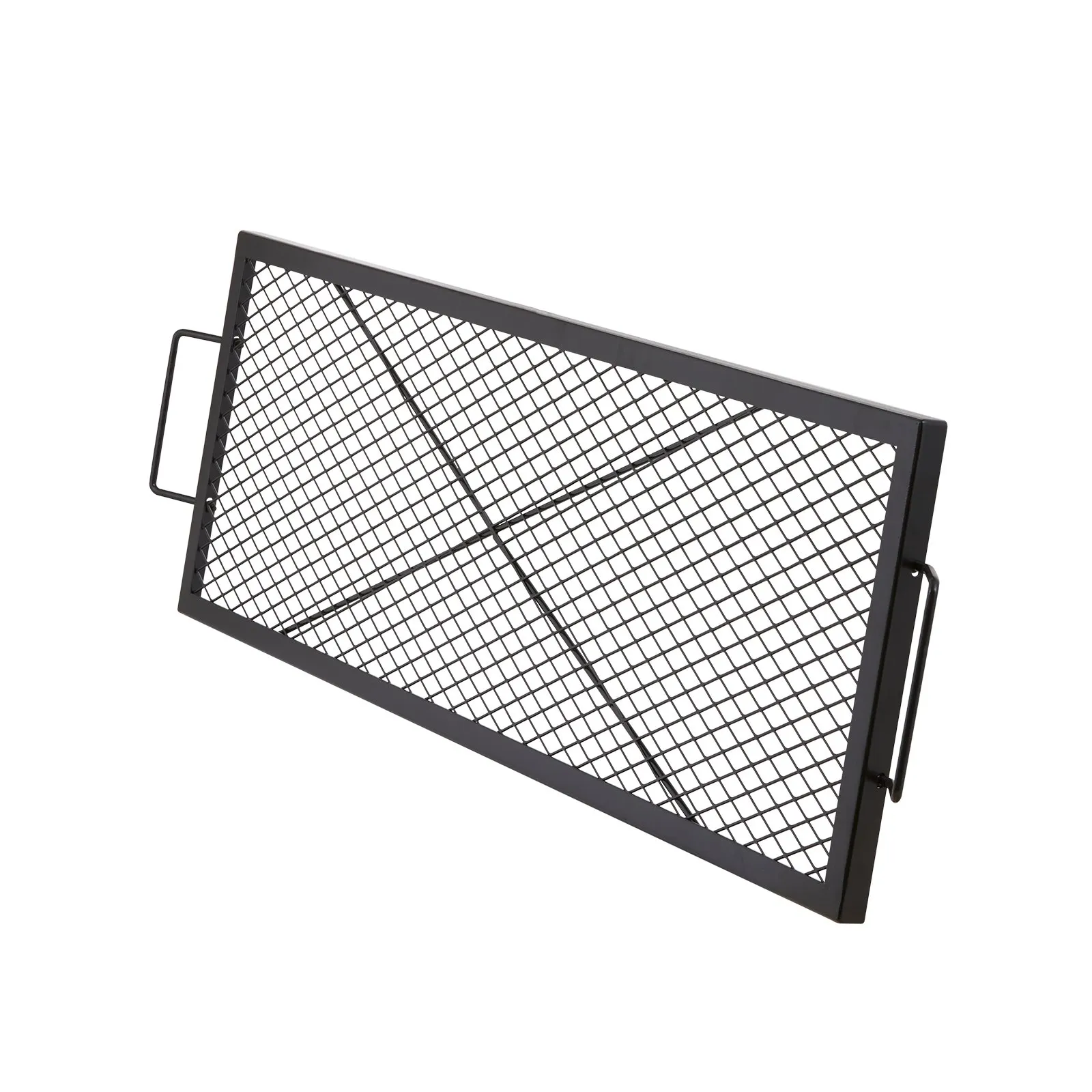 (FINAL PRICES ARE LOWER ON OUR SITE!) VEVOR X-Marks Fire Pit Grill Grate, Rectangle Cooking Grate, Heavy Duty Steel Campfire BBQ Grill Grid with Handle & Support X Wire, Portable Camping Cookware for Outside Party Gathering, 44 Inch Black