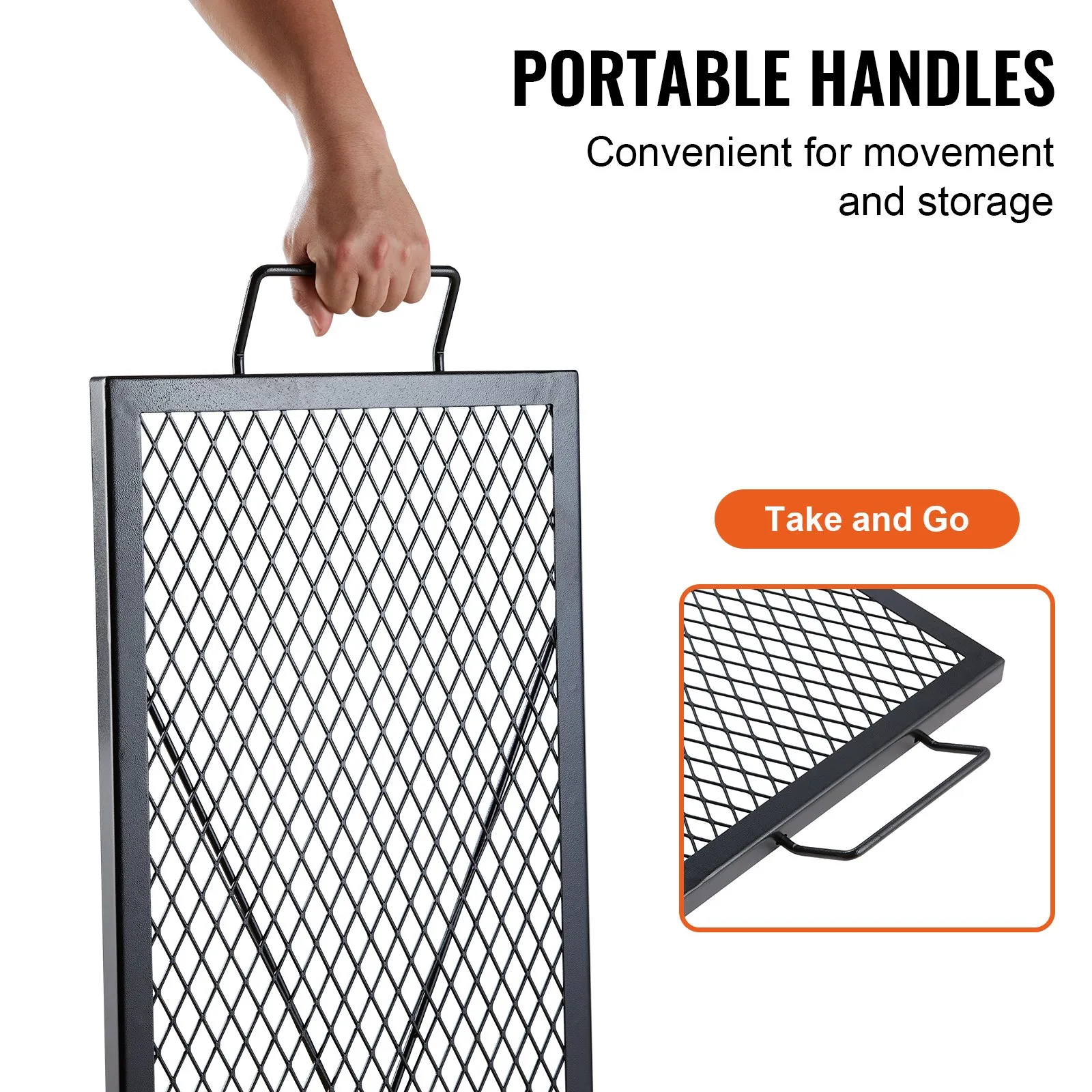 (FINAL PRICES ARE LOWER ON OUR SITE!) VEVOR X-Marks Fire Pit Grill Grate, Rectangle Cooking Grate, Heavy Duty Steel Campfire BBQ Grill Grid with Handle & Support X Wire, Portable Camping Cookware for Outside Party Gathering, 44 Inch Black