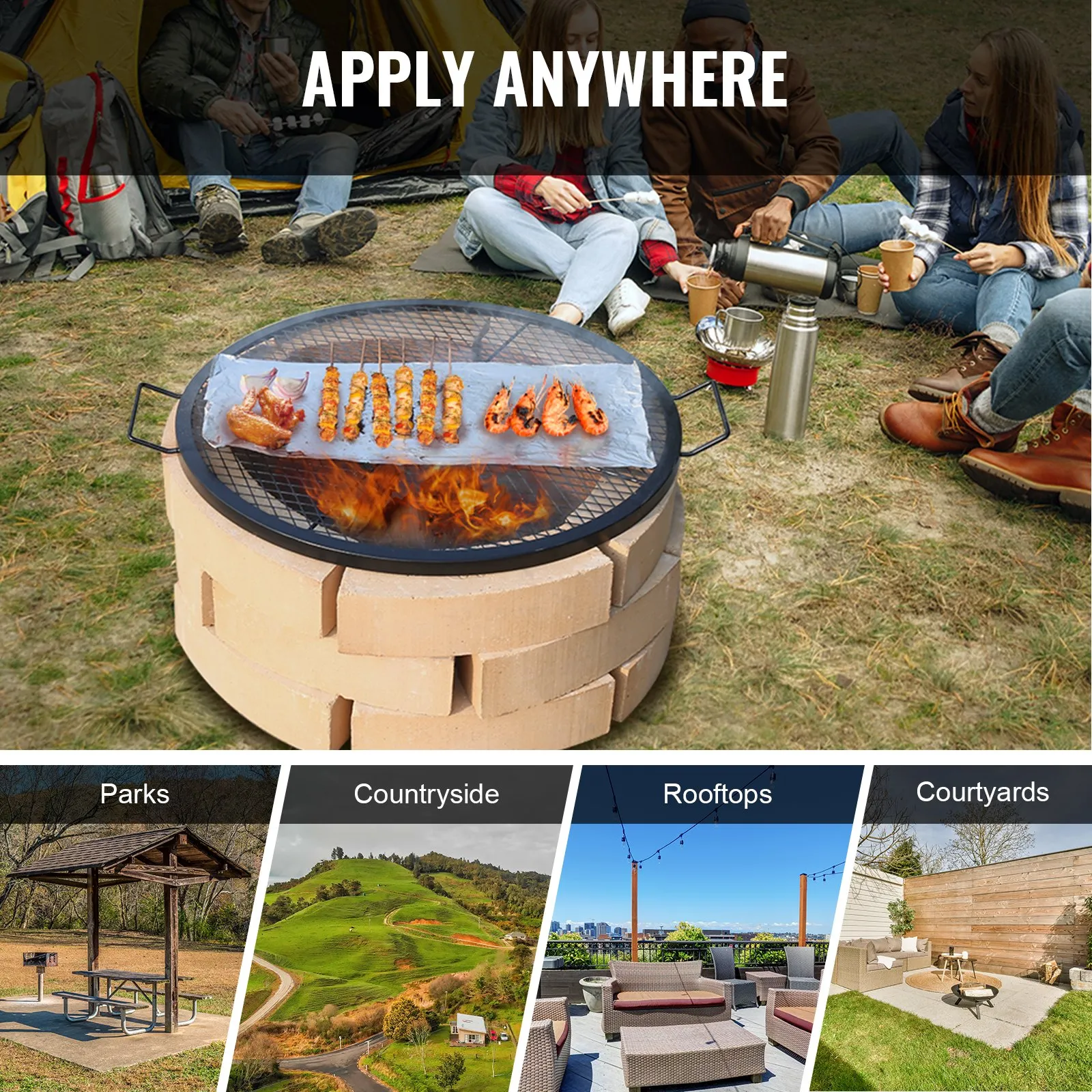 (FINAL PRICES ARE LOWER ON OUR SITE!) VEVOR X-Marks Fire Pit Grill Grate, Round Cooking Grate, Heavy Duty Steel Campfire BBQ Grill Grid with Handle and Support X Wire, Portable Camping Cookware for Outside Party & Gathering, 30 Inch Black