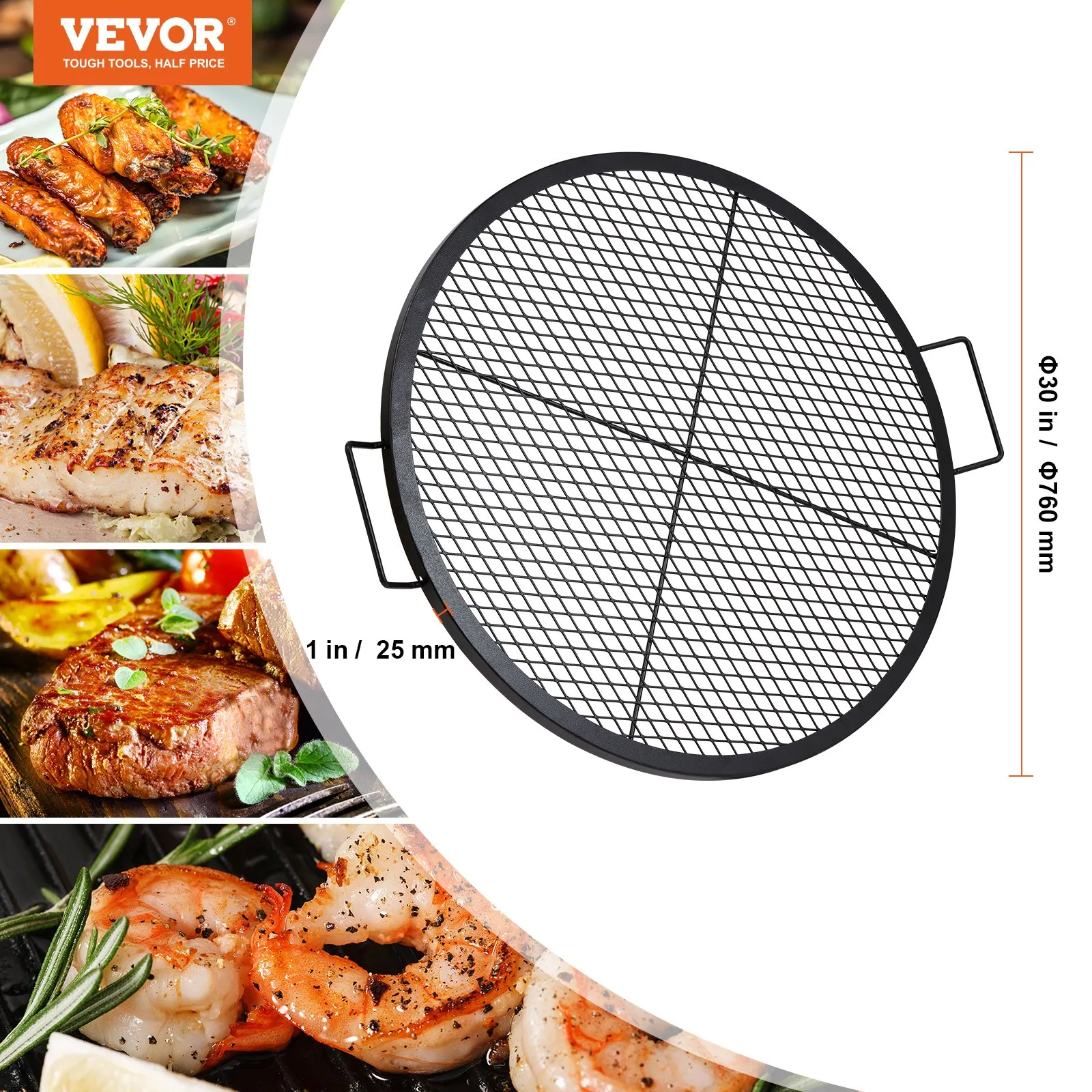 (FINAL PRICES ARE LOWER ON OUR SITE!) VEVOR X-Marks Fire Pit Grill Grate, Round Cooking Grate, Heavy Duty Steel Campfire BBQ Grill Grid with Handle and Support X Wire, Portable Camping Cookware for Outside Party & Gathering, 30 Inch Black