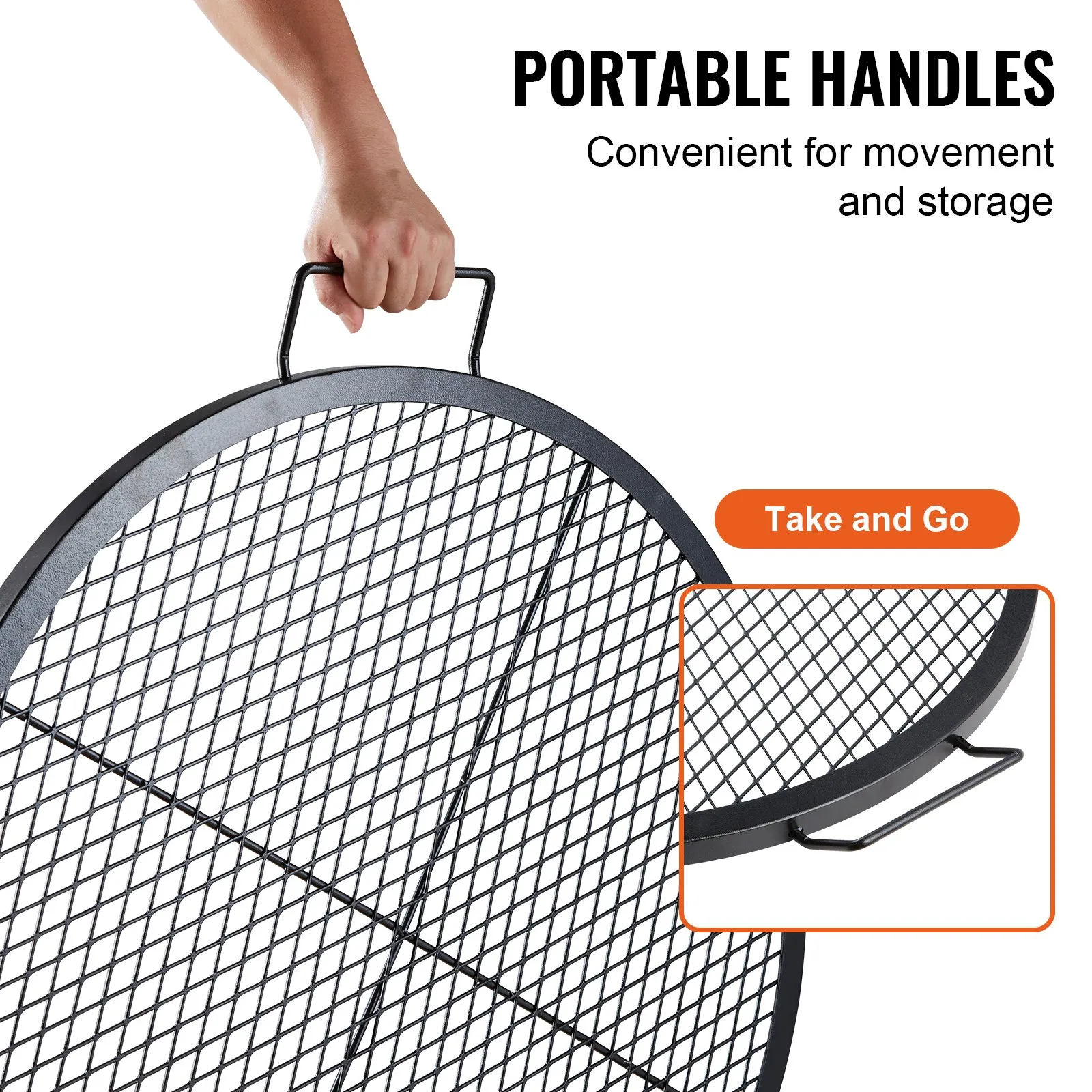 (FINAL PRICES ARE LOWER ON OUR SITE!) VEVOR X-Marks Fire Pit Grill Grate, Round Cooking Grate, Heavy Duty Steel Campfire BBQ Grill Grid with Handle and Support X Wire, Portable Camping Cookware for Outside Party & Gathering, 30 Inch Black