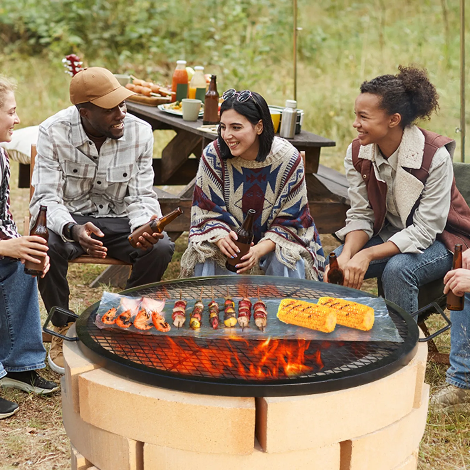 (FINAL PRICES ARE LOWER ON OUR SITE!) VEVOR X-Marks Fire Pit Grill Grate, Round Cooking Grate, Heavy Duty Steel Campfire BBQ Grill Grid with Handle and Support X Wire, Portable Camping Cookware for Outside Party & Gathering, 30 Inch Black