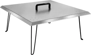 Fire Pit Heat Deflector 24’’x24’’x13’’ Inch, Stainless Steel Fire Pit Cover 1.5mm Thick, Fire Pit Burner Cover to Push Heat Down and Out with Carrying Handle and Foldable Legs