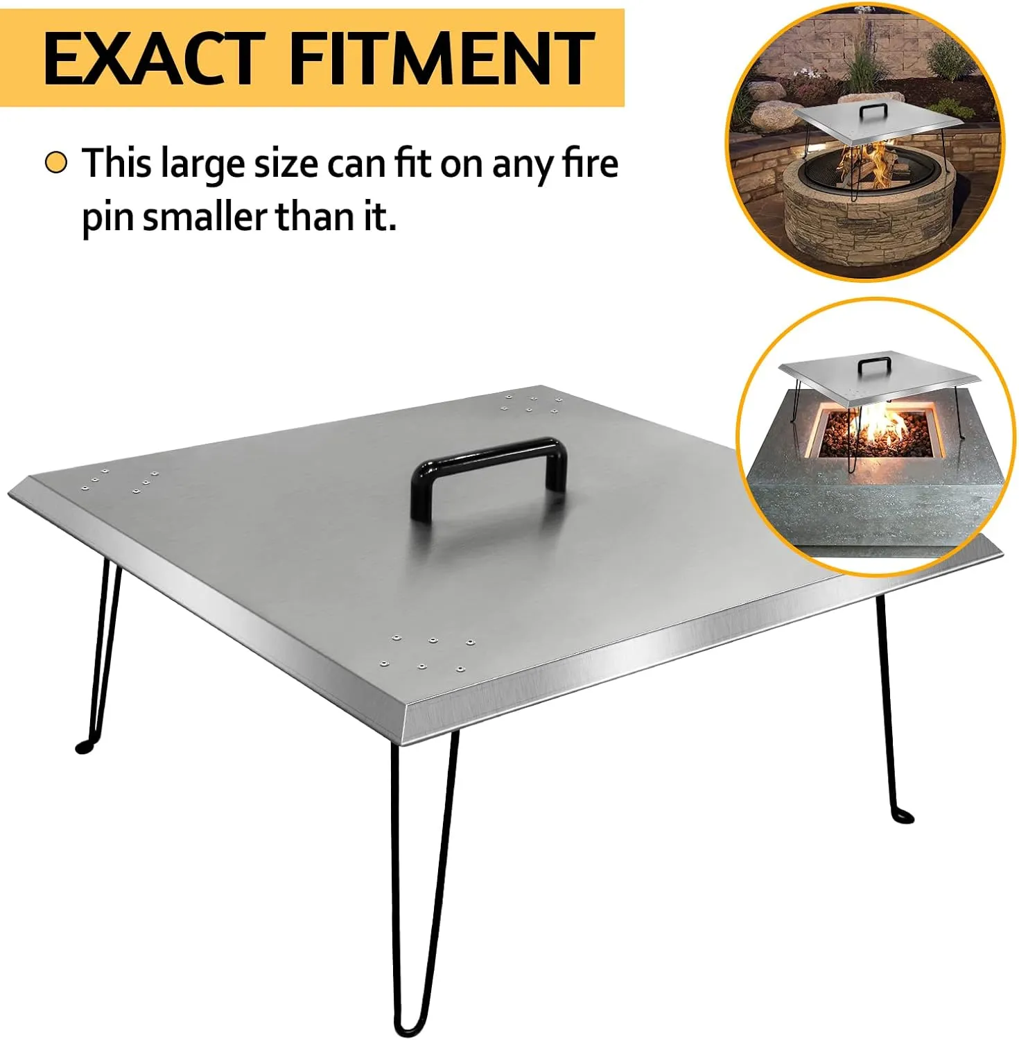 Fire Pit Heat Deflector 30’’x30’’x13’’ Inch, Stainless Steel Fire Pit Cover 1.5mm Thick, Fire Pit Burner Cover to Push Heat Down and Out with Carrying Handle and Foldable Legs