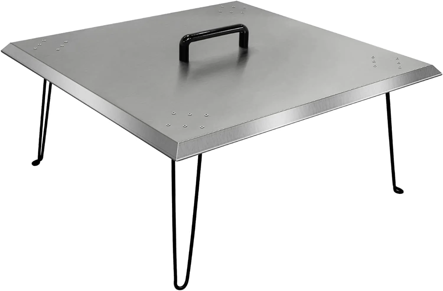 Fire Pit Heat Deflector 30’’x30’’x13’’ Inch, Stainless Steel Fire Pit Cover 1.5mm Thick, Fire Pit Burner Cover to Push Heat Down and Out with Carrying Handle and Foldable Legs
