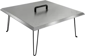 Fire Pit Heat Deflector 30’’x30’’x13’’ Inch, Stainless Steel Fire Pit Cover 1.5mm Thick, Fire Pit Burner Cover to Push Heat Down and Out with Carrying Handle and Foldable Legs