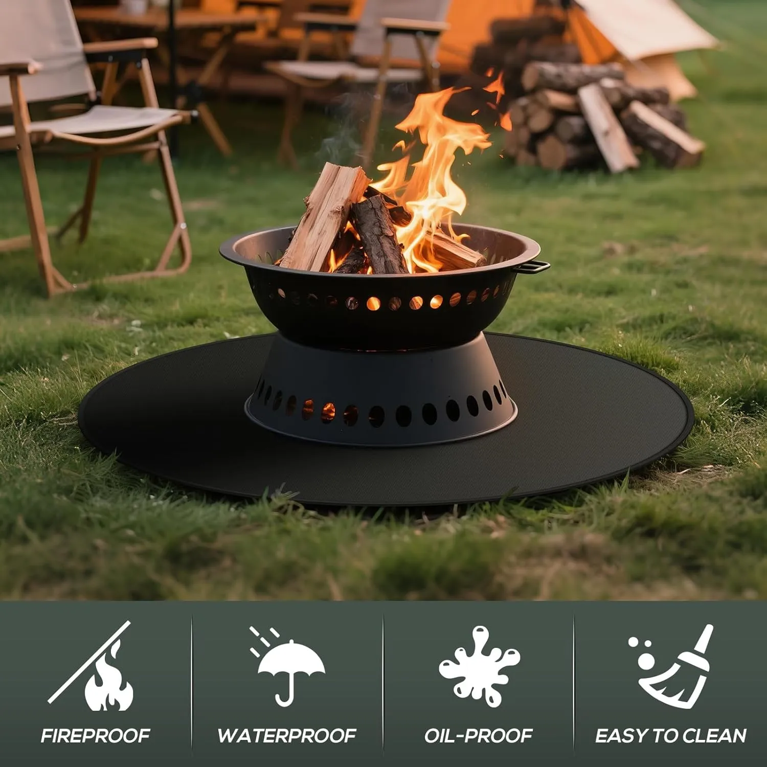 Fire Pit Mat for Solo Stove Bonfire, Round Under Grill Blanket for Outdoor Grill, Fireproof Mat, Oil Proof Waterproof Under Floor BBQ Accessories Protector for Solo Stove Accessories (48inch)