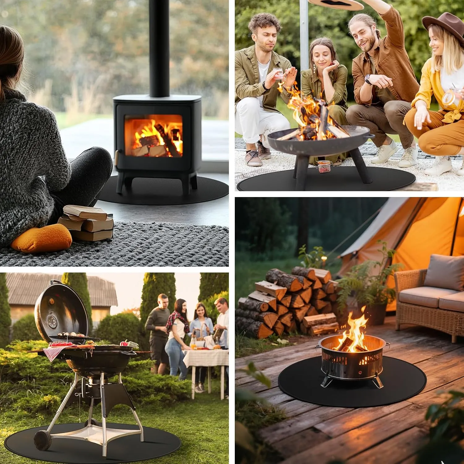 Fire Pit Mat for Solo Stove Bonfire, Round Under Grill Blanket for Outdoor Grill, Fireproof Mat, Oil Proof Waterproof Under Floor BBQ Accessories Protector for Solo Stove Accessories (48inch)