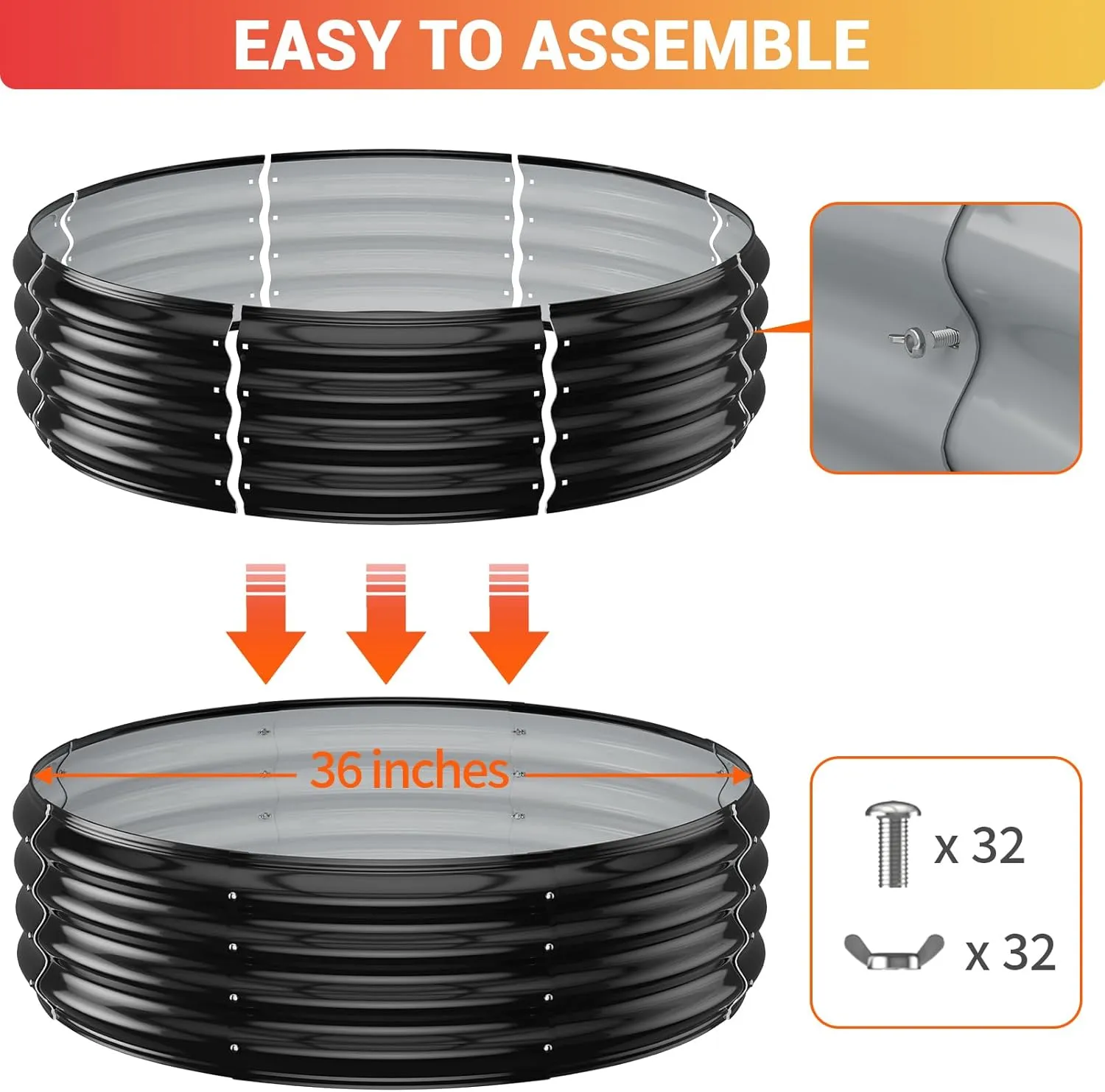 Fire Pit Ring for Outside - 36IN Heavy Duty Round Wood Burning Outdoor Fireplace,High Heat Resistant,12''Raised,Galvanized Steel Firepit Portable for Camping,Bonfire,Backyard,Beach,Porch