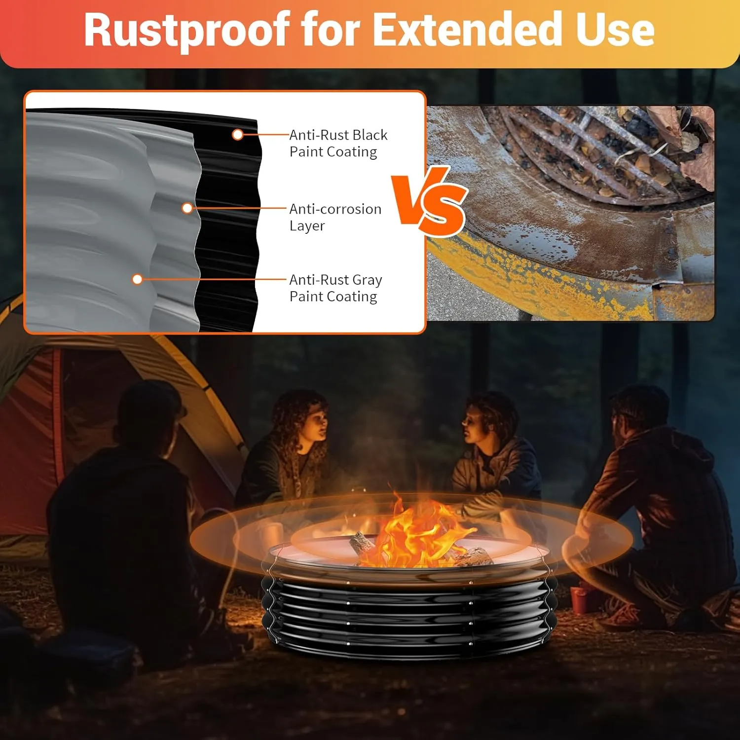 Fire Pit Ring for Outside - 36IN Heavy Duty Round Wood Burning Outdoor Fireplace,High Heat Resistant,12''Raised,Galvanized Steel Firepit Portable for Camping,Bonfire,Backyard,Beach,Porch