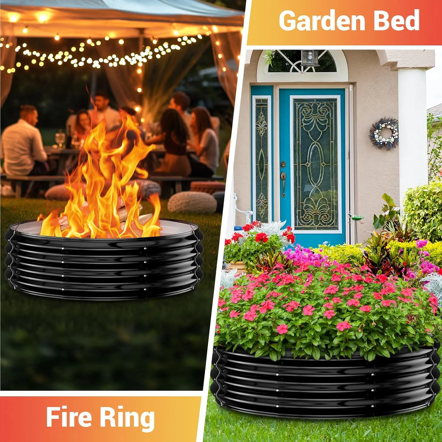 Fire Pit Ring for Outside - 36IN Heavy Duty Round Wood Burning Outdoor Fireplace,High Heat Resistant,12''Raised,Galvanized Steel Firepit Portable for Camping,Bonfire,Backyard,Beach,Porch