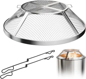 Fire Pit Spark Screen for Solo Stove Ranger 15 Inch, Sturdy 304 Stainless Steel Fire Pit Protection, Easy-Opening Spark Cover Accessories with Removal Tools (Silver, 15 inches)