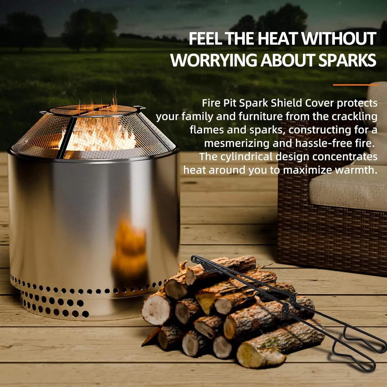 Fire Pit Spark Screen for Solo Stove Ranger 15 Inch, Sturdy 304 Stainless Steel Fire Pit Protection, Easy-Opening Spark Cover Accessories with Removal Tools (Silver, 15 inches)