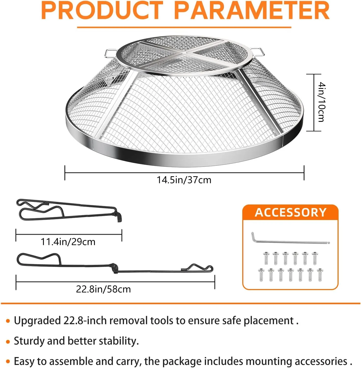 Fire Pit Spark Screen for Solo Stove Ranger 15 Inch, Sturdy 304 Stainless Steel Fire Pit Protection, Easy-Opening Spark Cover Accessories with Removal Tools (Silver, 15 inches)