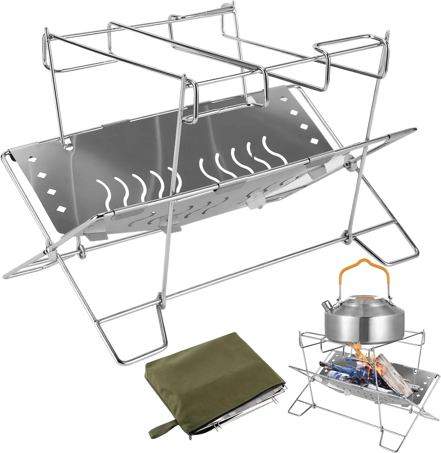 Fire Pit Stand - Stainless Steel Folding Camping Fire Pit Holder,Grilling Supplies, Campfire Organizer Stand for Patio Camping Backyard Barbecue Activities