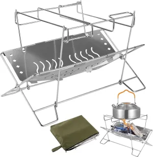 Fire Pit Stand - Stainless Steel Folding Camping Fire Pit Holder,Grilling Supplies, Campfire Organizer Stand for Patio Camping Backyard Barbecue Activities
